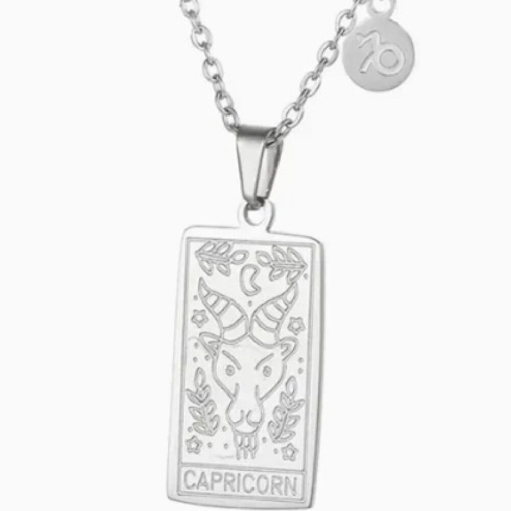Capricorn Zodiac Pendant Necklace 18K Gold Electro-Plated Stainless Steel Silver